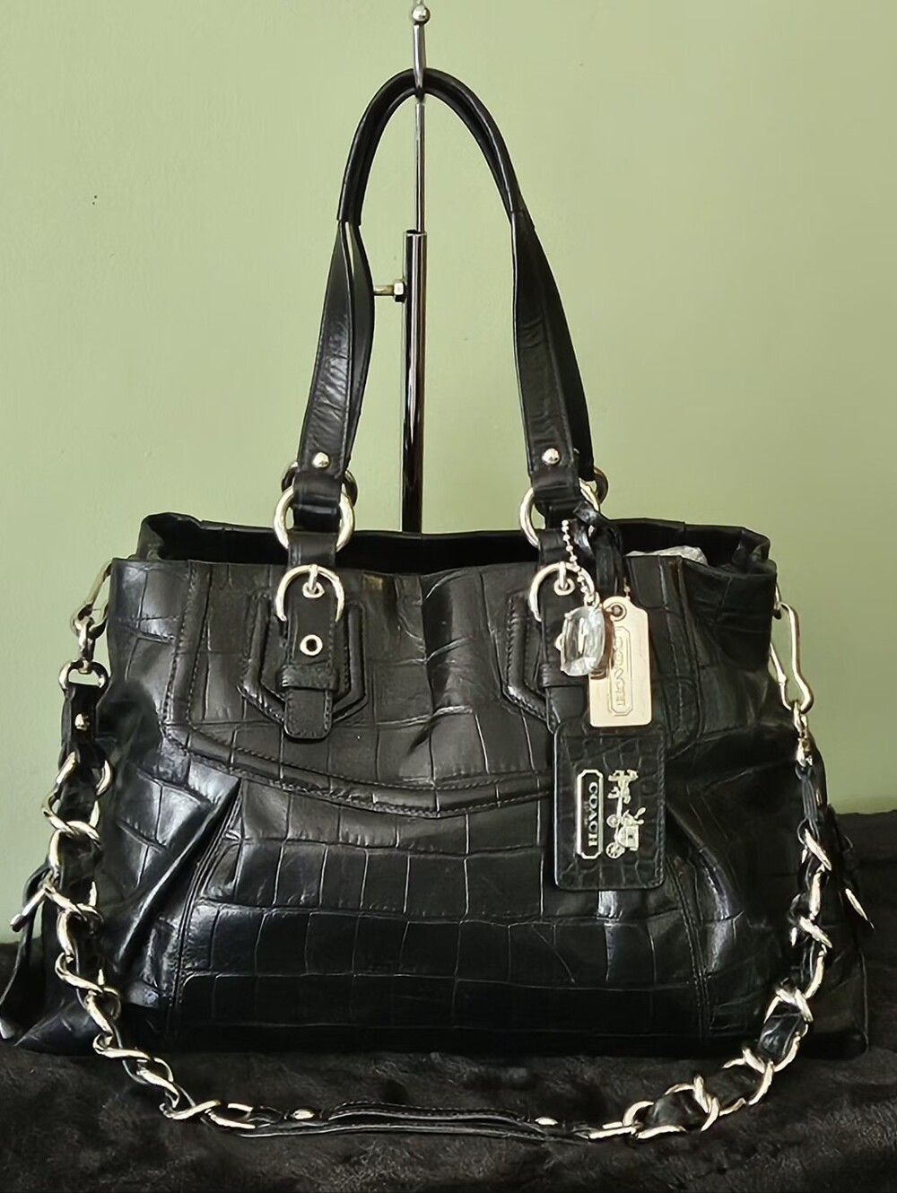 Coach Madison Black Exotic Croc Embossed Carryall Shoulder Bag/Tote